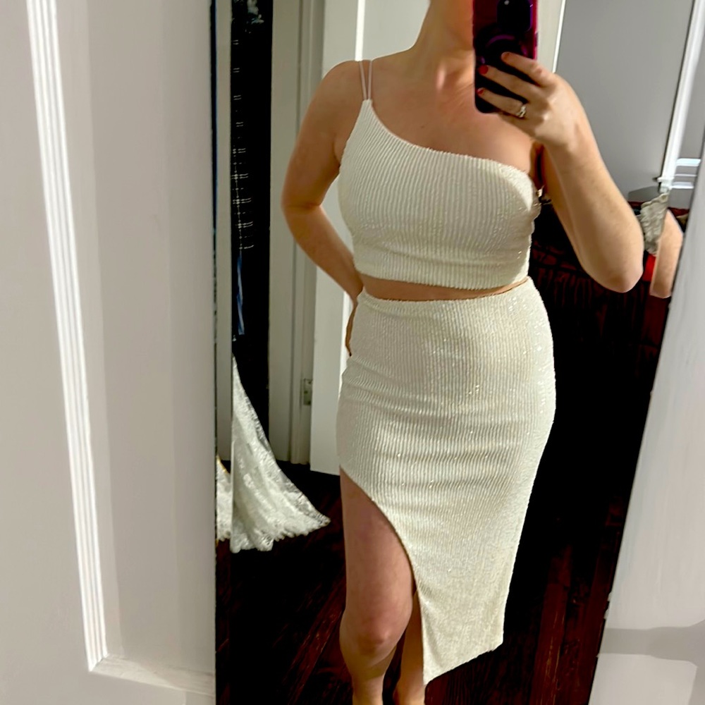 Two piece white sequin set